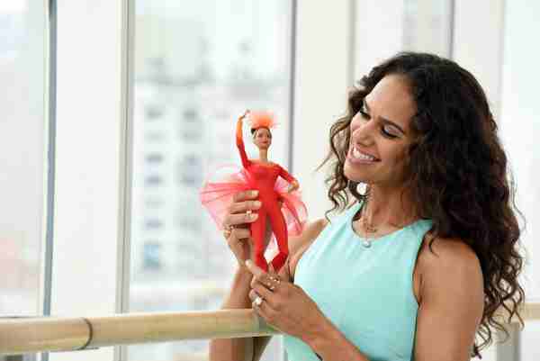 Misty Copeland unveils her new Barbie doll for Project Plie dancers at the American Ballet Theatre in New York City.
