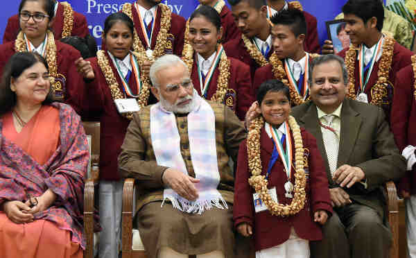 PM Narendra Modi at the presentation ceremony of the National Bravery Awards 2017, in New Delhi on January 24, 2018 (file photo)