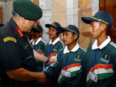 India: Students from Tirap Meet General Rawat