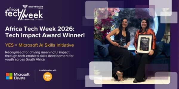 Poster for the YES and Microsoft AI Skills Initiative promoting digital education and AI training for South African youth.