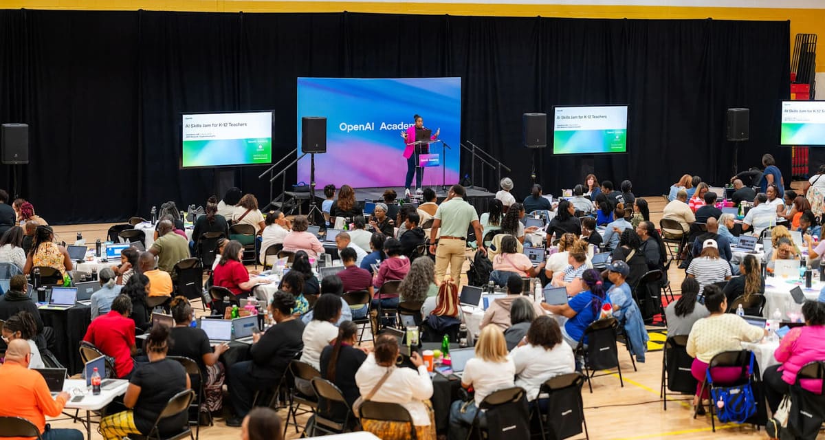 K–12 educators collaborating at an OpenAI Teacher Jam workshop to learn about AI tools for the classroom.